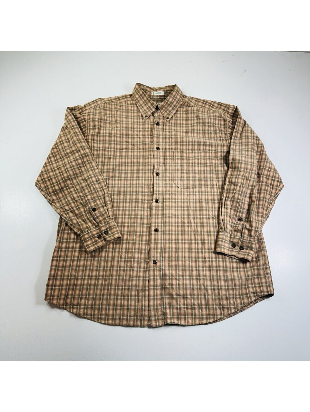 Orvis Corduroy Button Down Shirt L/S Orange Brown Plaid Men’s Size Large